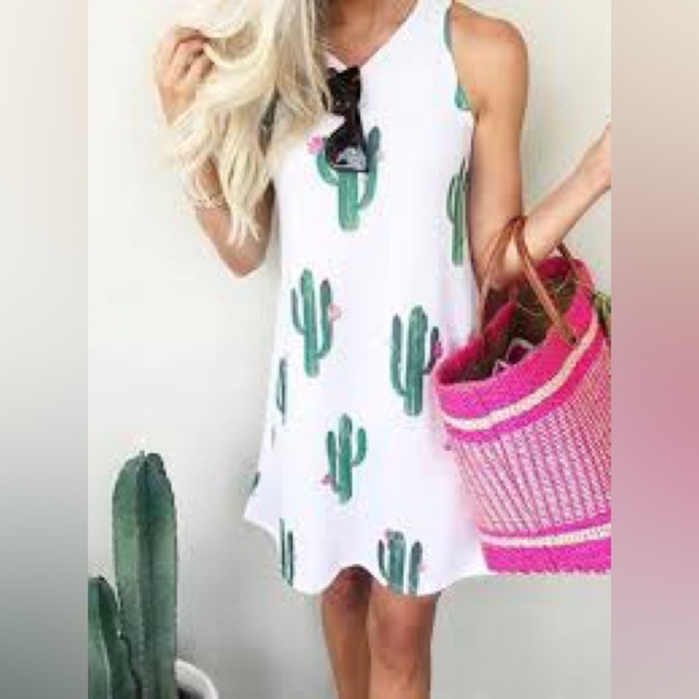 Promesa desert lover printed dress in white size L Large cactus print